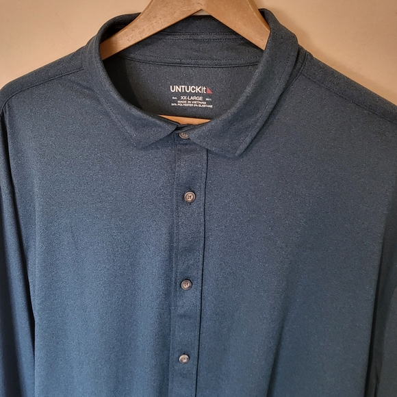 Untuckit Performance Stretch Button Down Shirt Size XXL Blue - Green - Picture 2 of 6